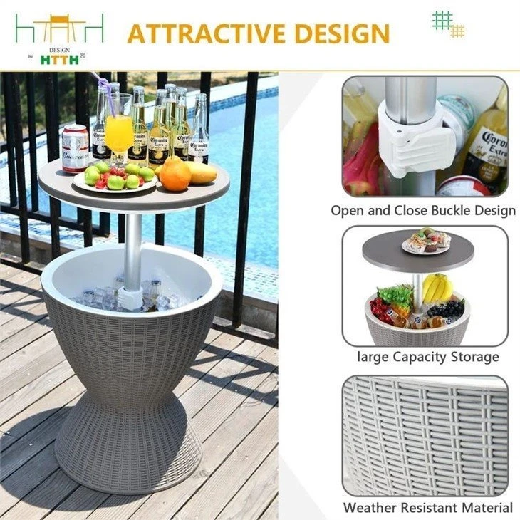 Cool Bar Patio Furniture Cooler Bar Table, 8 Gallon Hot Tub Side Table+Wine Cooler+Coffee Table