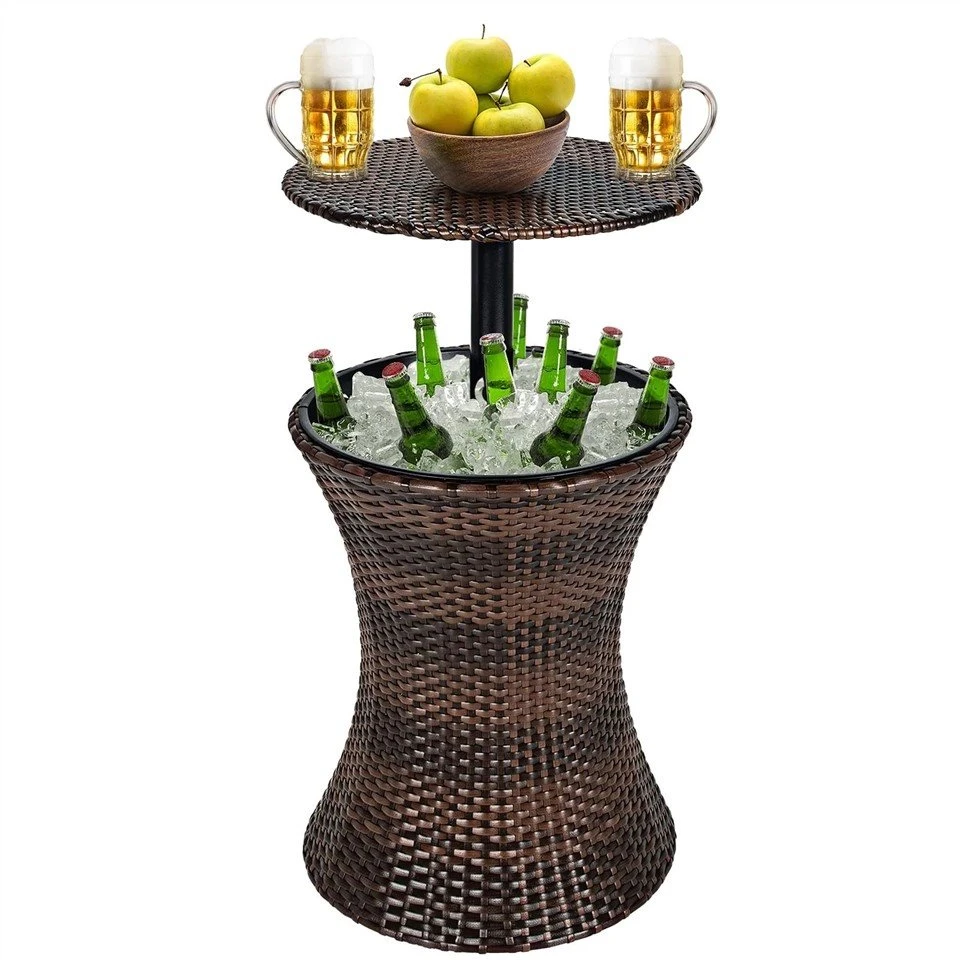Cooler Bar Table, Rattan Style Outdoor Patio Beer And Wine Cooler